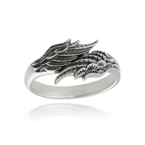 Sterling Silver Guardian Angel Wings Ring – Open Band, Adjustable, Gift Boxed