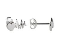 Heart with Heartbeat Post Earrings - 925 Sterling Silver