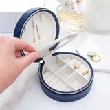 Personalised Navy Blue Round Jewellery Case