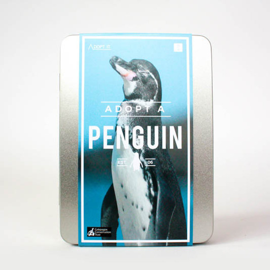Adopt a Penguin Gift Box, a symbolic penguin adoption gift tin shown with the outer sleeve.