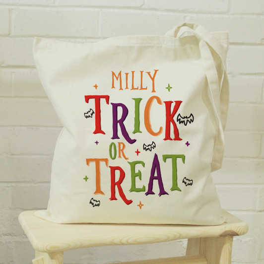 Personalised Cotton Reusable Halloween Trick Or Treat Goody Tote Bag