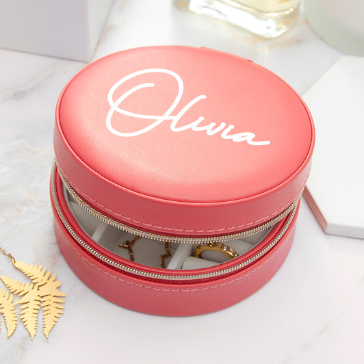 Personalised Coral Round Jewellery Case