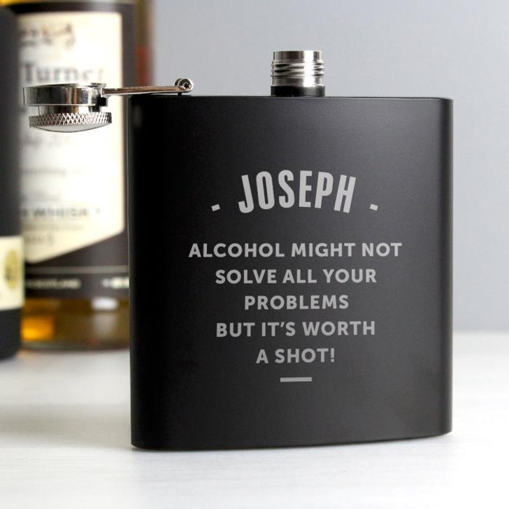 Personalised Luxury Any Message Black Hip Flask