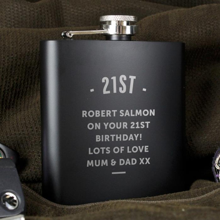 Personalised Luxury Any Message Black Hip Flask