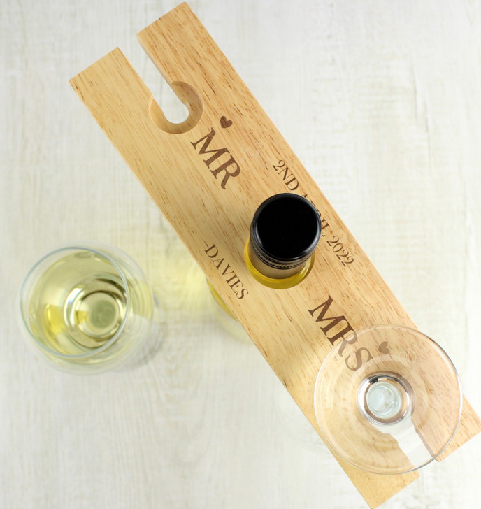 Personalised Married Couple Wine Glass & Bottle Butler