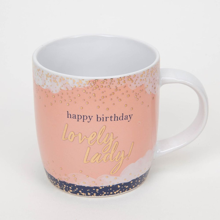 Happy Birthday Lovely Lady Rose Gold Foiled Stoneware Coffee Mug 