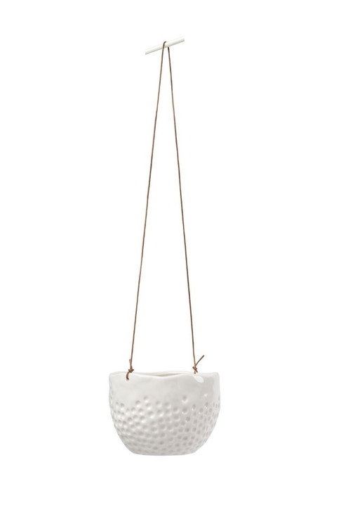Burgon & Ball Ceramic Hanging Pot with Dimpled Surface & Leather Cord