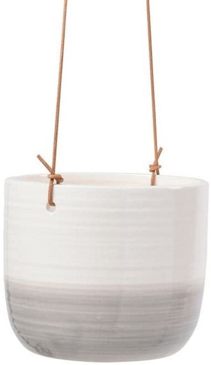 Burgon & Ball Glazed Hanging House Plant Pot in Ripple Design Grey & White