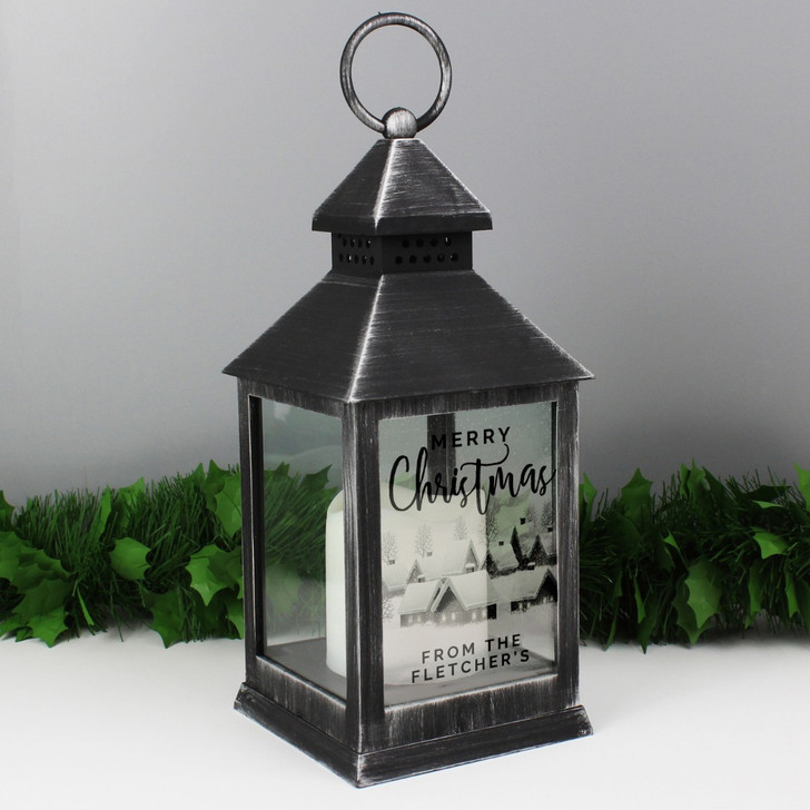 Personalised Town Christmas Rustic Black Lantern
