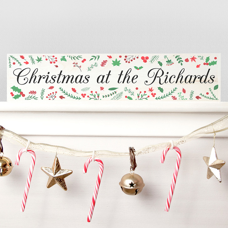 Personalised Holly Festive Christmas Mantle Piece Decoration