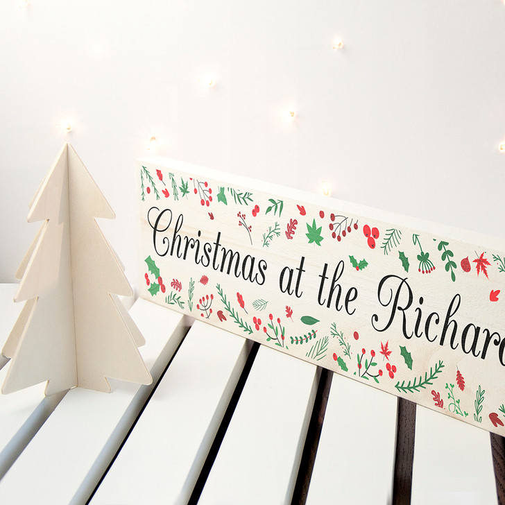 Personalised Holly Festive Christmas Mantle Piece Decoration