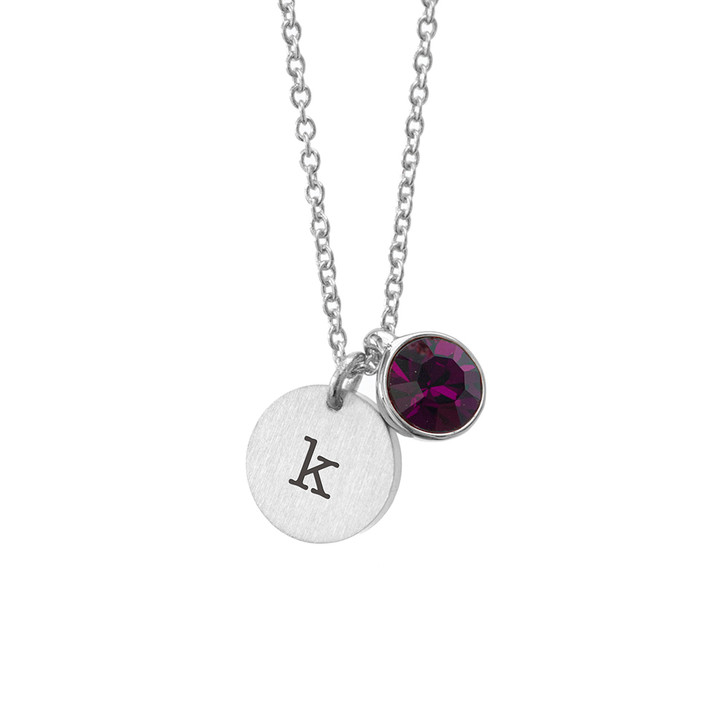 Personalised Monogram Silver Birthstone Crystal and Disc