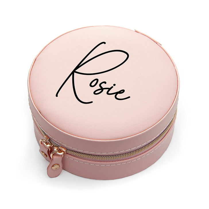 Personalised Blush Pink Round Jewellery Case