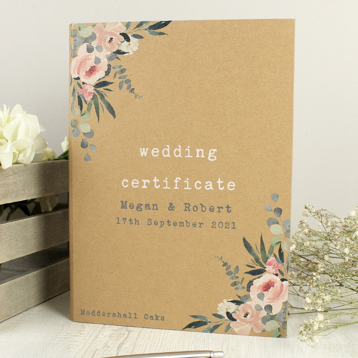 Personalised Rustic Card Wedding Certificate Display Book