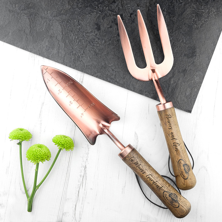Personalised Luxe Copper Trowel & Fork Gift Set