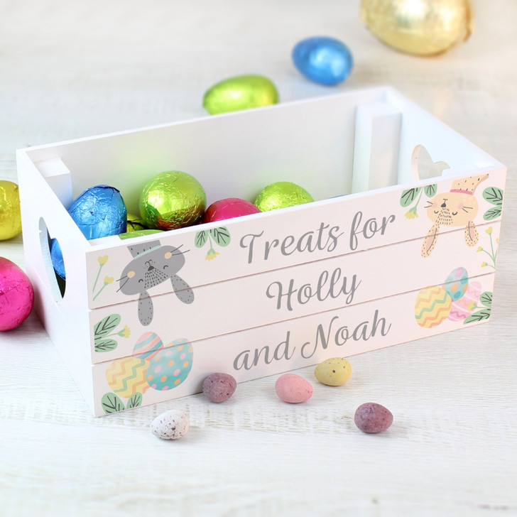 Personalised Easter Treats White Wooden Crate