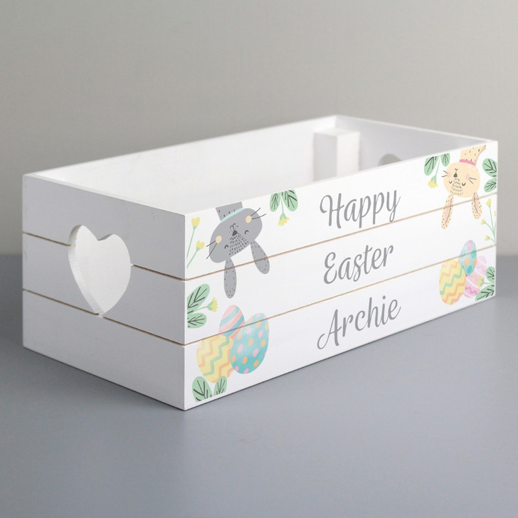 Personalised Easter Treats White Wooden Crate