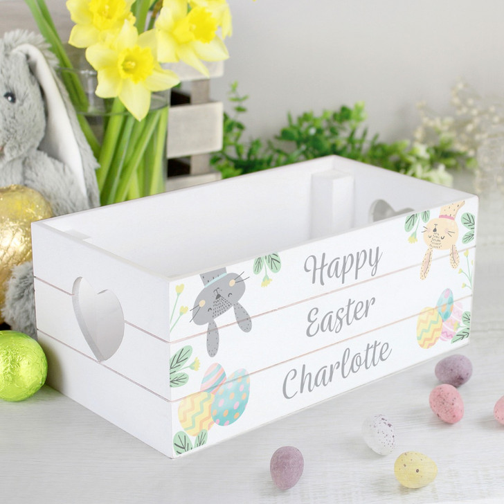 Personalised Easter Treats White Wooden Crate