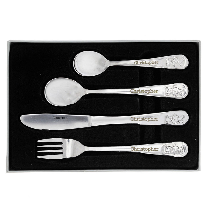 Personalised Teddy 4 Piece Embossed Cutlery Set