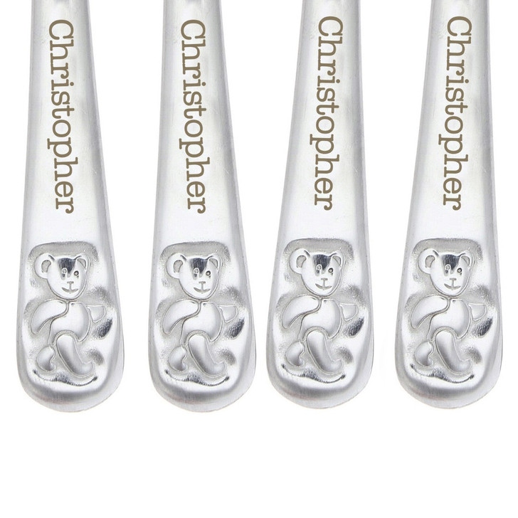 Personalised Teddy 4 Piece Embossed Cutlery Set