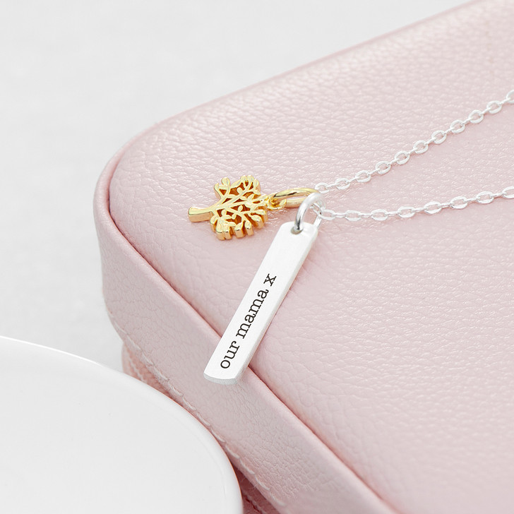 Personalised Tree Of Life Vertical Pendant Bar Necklace