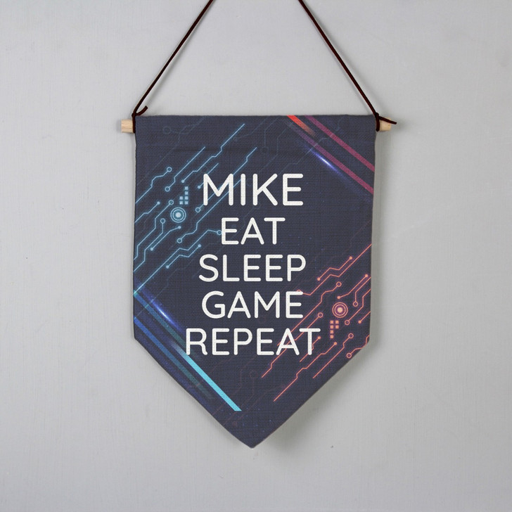 Personalised Gaming Hanging Banner Eat Sleep Game Repeat