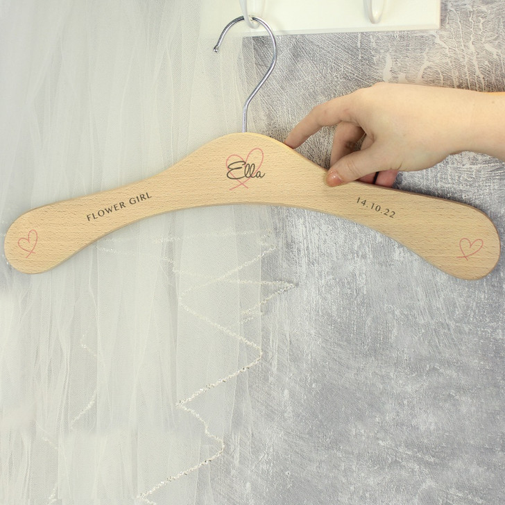 Personalised Wedding Dress Heart Wooden Hanger