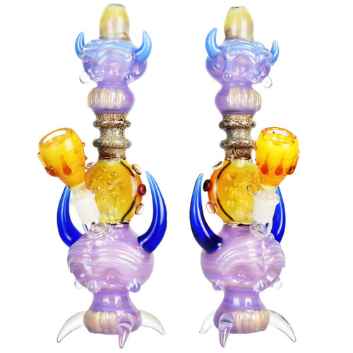 Double Skull Totem Water Pipe | 10.75" | 14mm F - #1658