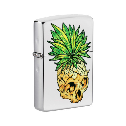 Zippo Lighter Pineapple Leaf Skull High Polish Chrome
