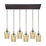 Hammered Glass - 6 Light Rectangular Pendant in Transitional Style with Coastal and Southwestern inspirations - 10 Inches tall and 30 inches wide - 1084S