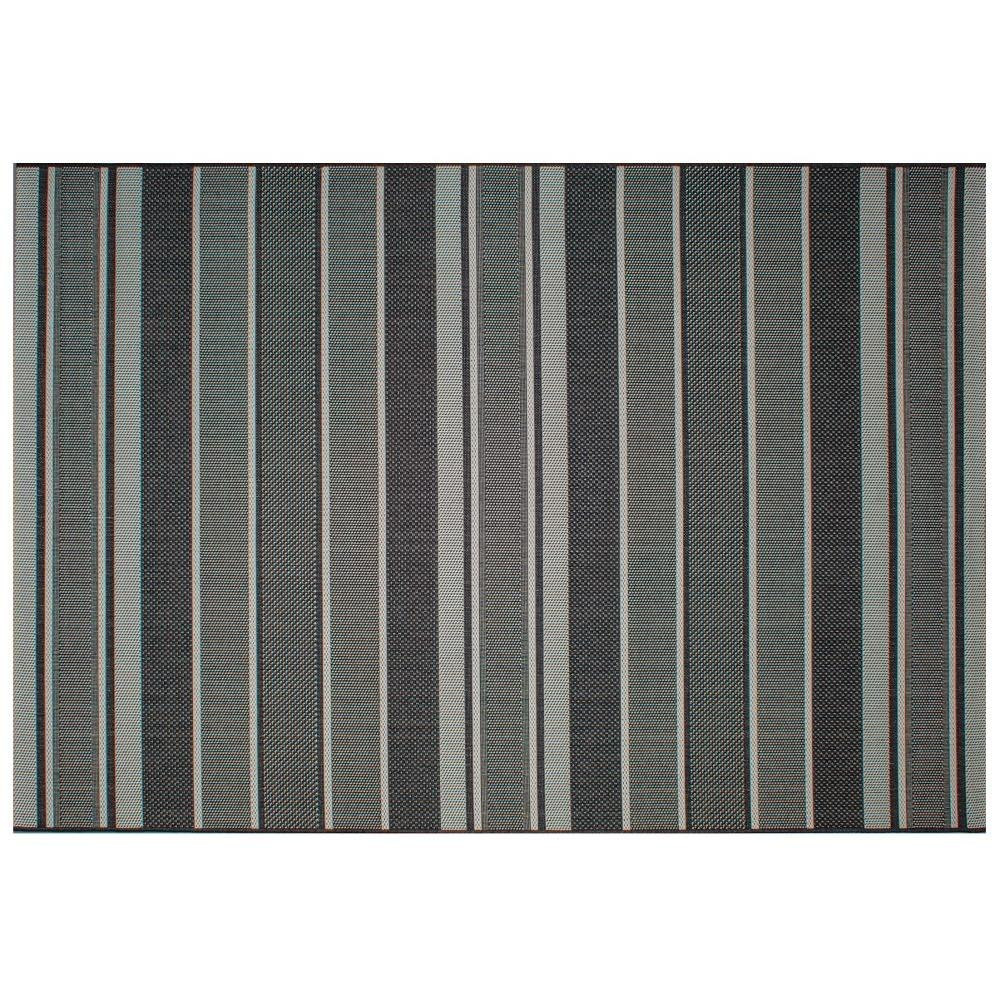 Soho Textured Stripe Black Outdoor Rug 63 x 88 Inches by Treasure Garden - RG-118-690