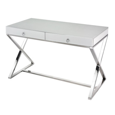 Chrome and Glass and Stainless Steel 2 Drawer Desk 30 x 48 In by ELK Home - 1141105