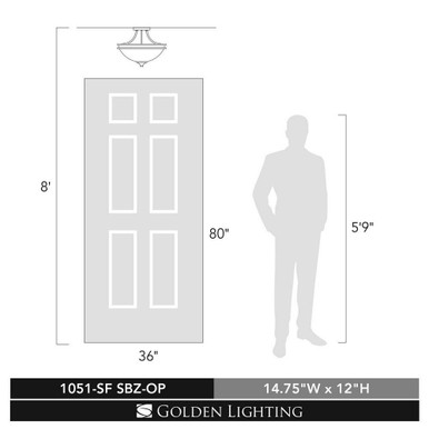 Hidalgo 1 Light 14.75 Inch Wide Semi Flush Mount by Golden - 1051-SF SBZ-OP