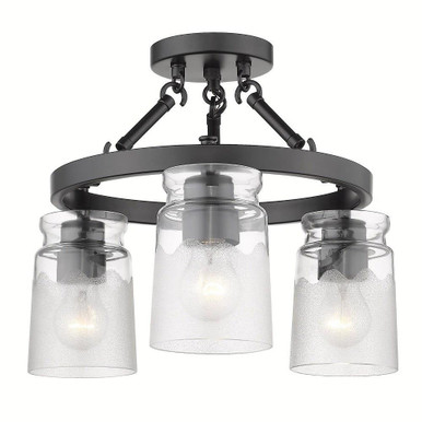 Travers 3 Light 16 Inch Wide Semi Flush Mount by Golden - 1405-3SF BLK-CAG