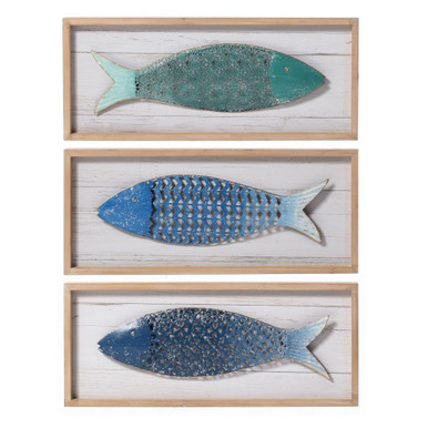 School Of Three Metal Fish Wood Panels (Set of 3) by Stylecraft - WI432785DS