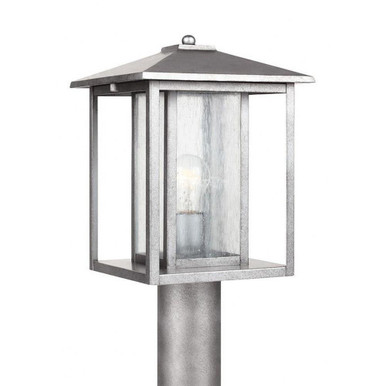 One Light Outdoor Post Lantern With Clean-Crisp Lines In Weathered Pewter With Clear Seeded Glass Made Of Aluminum - Size L9 W9 H15 - 73-BEL-1001905