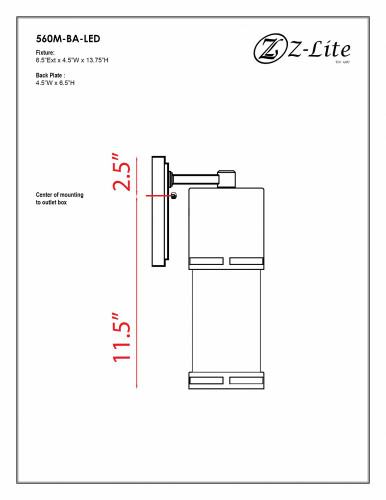 Luminata 11W 1 LED Outdoor Wall Mount 4.5 x 13.75 Inches by Z-Lite - 560M