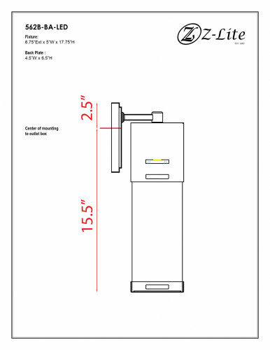 Lestat 14W 1 LED Outdoor Wall Mount 5 Inches by 17.63 Inches High by Z-Lite - 562B