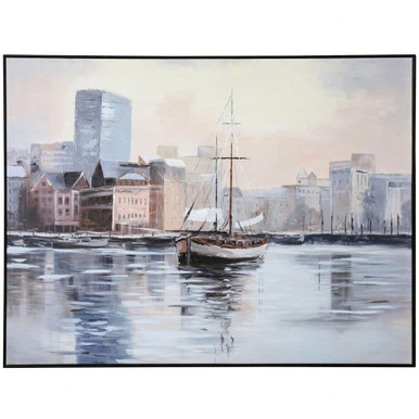 Dock City 40 Inch Hand Embellished Framed Canvas Wall Art by Stylecraft - WI34384DS
