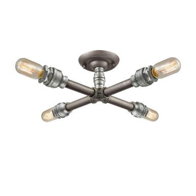 Cast Iron Pipe 4 Light 16 Inch Wide Semi Flush Mount by ELK Home - 10686/4