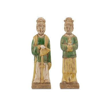 Tang Dynasty 15 Inch Palace Servants Sculpture (Set of 2) by Currey Company - 1200-0597