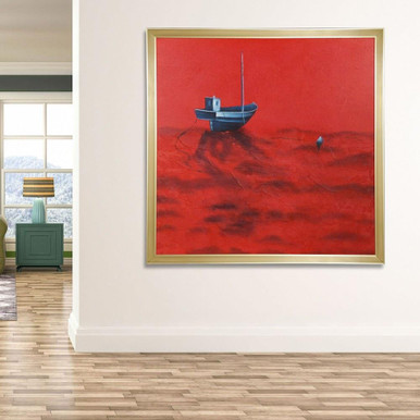 Red Water Sailboat - Framed Canvas Wall Art In Coastal Style-53 Inhces Tall and 53 Inches Wide - WI34160DS