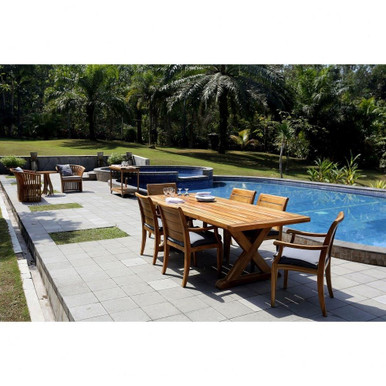The Grove - Transitional Style w/ Coastal/Beach inspirations - Teak Indoor/Outdoor Trestle Table - 30 Inches tall 96 Inches wide - 6118501