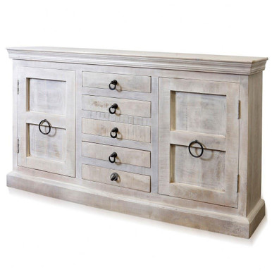 5 Drawer 2 Door Sideboard Cabinet In Farmhouse Style-40 Inches Tall and 16 Inches Wide - ISF26186DS