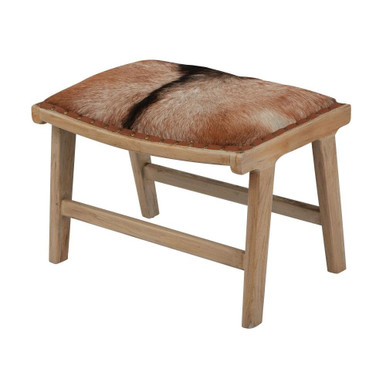 Organic 18 Inch Goat Leather and Teak Wood Ottoman by ELK Home - 161-006