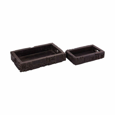 Carved Block Claded 9 Inch Tray (Set of 2) by Elk Home - TRAY096