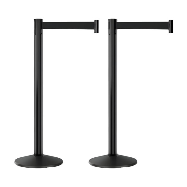 PRIME HD Black Aluminum Retractable Belt Stanchion, 10' Belt