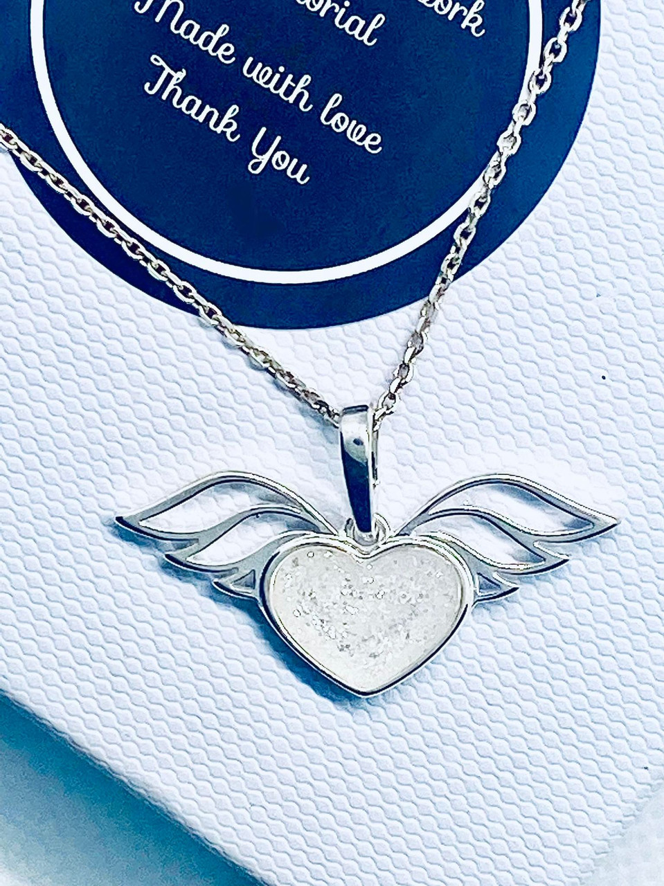 Buy 2 Pieces Cremation Urn Necklace Heart Ashes Necklace Carved Locket  Stainless Steel Waterproof Memorial Pendant with Angel Wing Birthstone and  Filling Kit Always on My Mind (Dark Blue) at Amazon.in