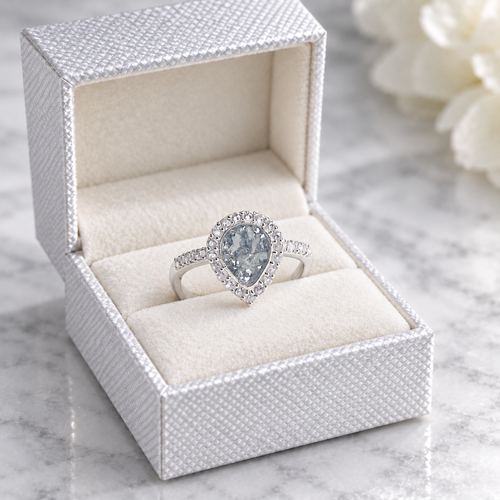 Arielle Teardrop Diamante Cremation Ashes Ring | Sterling Silver | Memorial Jewellery