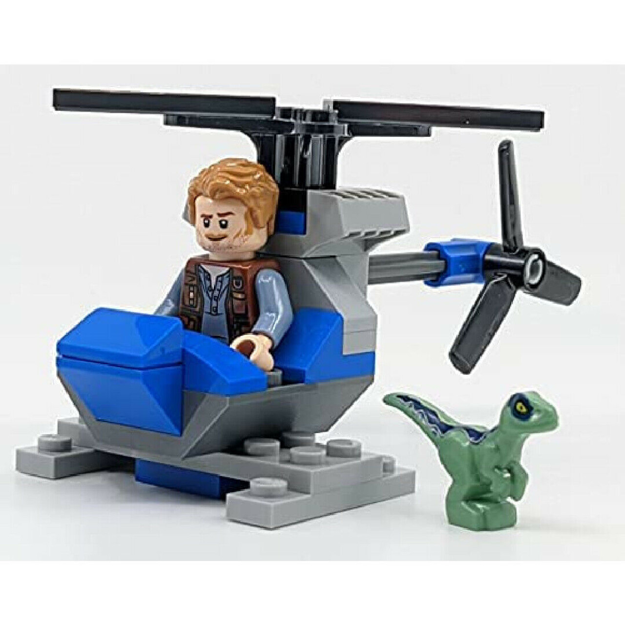 LEGO Jurassic World Owen with Helicopter and Baby Raptor Blue